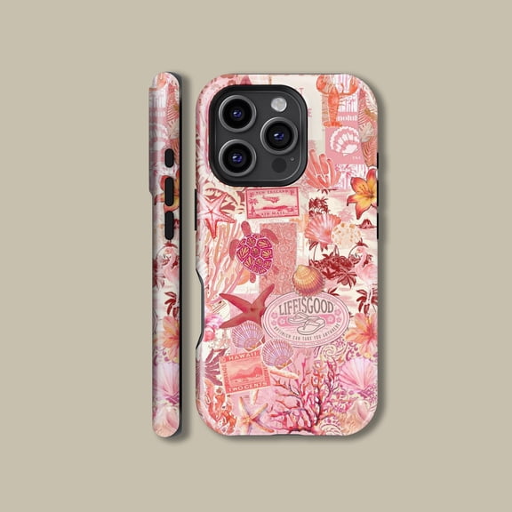 Pink Coastal Collage Case for iPhone Samsung Tropical Beach Art