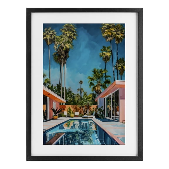 Stupell Industries Pink Coastal House & Palms Black Framed Print Under Glass, design by LSR Design Studio, 23 x 17