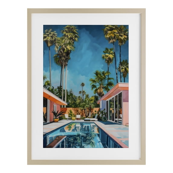 Stupell Industries Pink Coastal House & Palms Birch Framed Print Under Glass, design by LSR Design Studio, 23 x 17