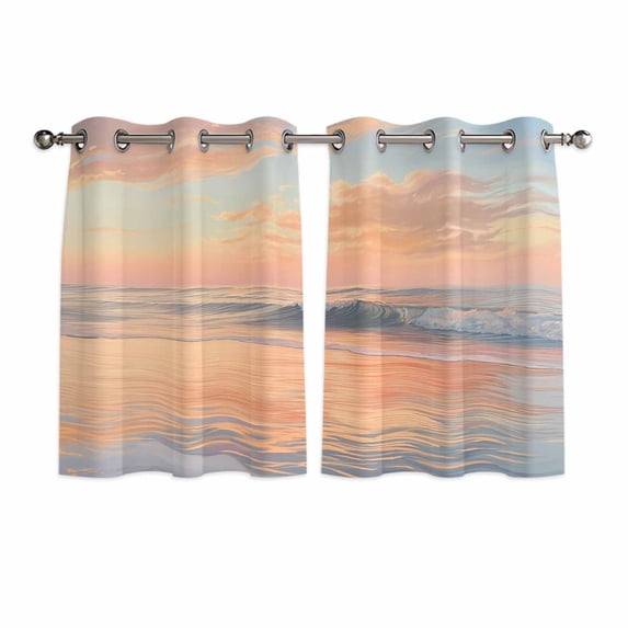 Pink Coastal Kitchen Curtains Short 54 Inch Length, Summer Beach Ocean Sky Sea Nautical Grommet Top Bedroom Living Room Curtains, Light Filtering Cafe Curtain Drapes 2 Panels Set 84''x54''