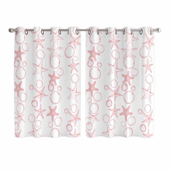 Pink Coastal Kitchen Curtains Window Panels, Starfish Nautical Ocean Sea Wooden Insulated Window Treatment Curtain, Grommet Curtains for Bedroom/Living Room/Bathroom, 2 Piece 52"Wx63"L