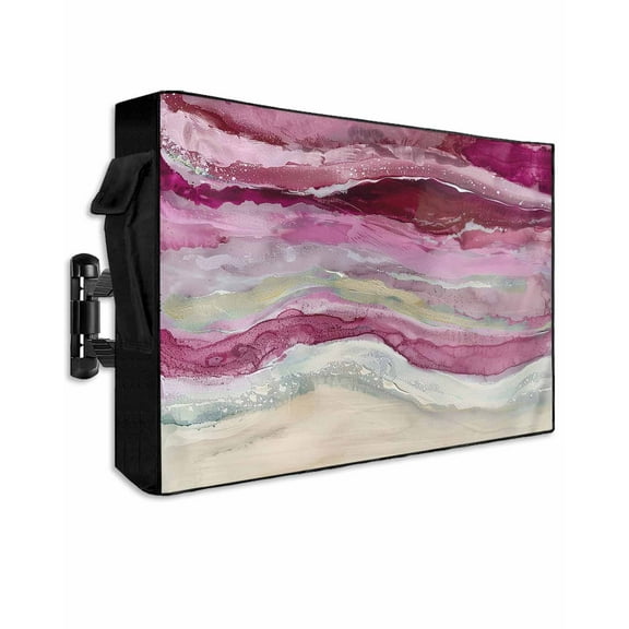 Pink Coastal Outdoor TV Cover 52-55 Inch Weatherproof, Summer Beach Nautical Abstract Art Outdoor TV Covers, Waterproof TV Covers for Outside TV