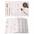 thumbnail image 1 of Pink Coastal Placemats Set of 4, Starfish Nautical Ocean Sea Wooden Placemats for Dining Table, Place Mats for Kitchen Tabletop, Waterproof Wipeable Dining Table Mats Set, 1 of 9