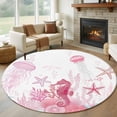thumbnail image 1 of Pink Coastal Round Area Rug 7Ft Washable Circle Rugs for Dorm Laundry Room, Summer Ocean Coral Jellyfish Seahorse Starfish Non-Slip Carpet Floor Mats Indoor Outdoor Carpet Runner Aesthetic Home Decor, 1 of 8