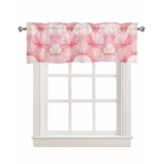 Pink Coastal Shell Kitchen Valances for Windows Farmhouse Linen Window Valance Curtain for Living Room Window Treatment Nautical Beach Ocean Summer Valance Rod Pocket Topper Drape, 42 x 12 Inch