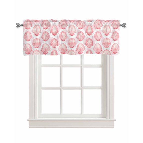Pink Coastal Shell Kitchen Valances for Windows Farmhouse Linen Window Valance Curtain for Living Room Window Treatment Nautical Ocean Summer Beach Sea Valance Rod Pocket Topper Drape, 60 x 18 Inch