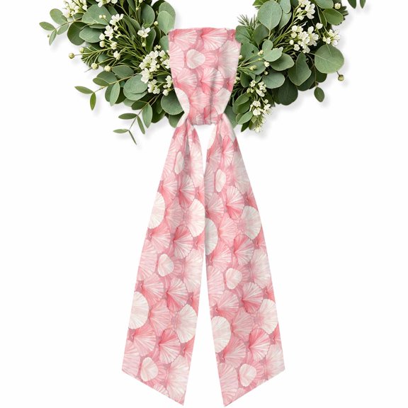 Pink Coastal Shell Wreath Sash for Front Door, Nautical Beach Ocean Summer Wreath Bow Holiday Garland Ribbon Wreath Accessories for Home Yard Porch Doorway Fall Christmas Decorations Gifts