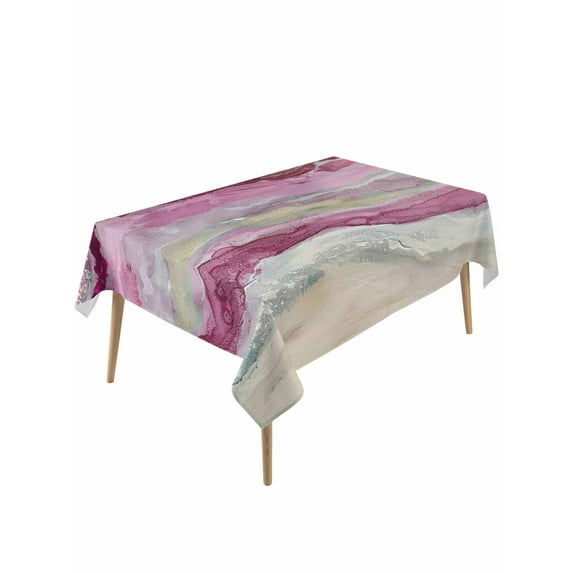 Pink Coastal Table Cloth, Summer Beach Nautical Abstract Art Waterproof Tablecloth for Rectangle Tables, Reusable Washable Fabric Table Cover for Restaurant Kitchen Dining Tables 54"x108"