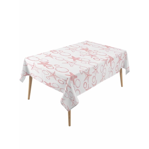 Pink Coastal Table Cloth, Waterproof Tablecloth for Rectangle Tables, Starfish Nautical Ocean Sea Wooden Reusable Washable Fabric Table Cover for Restaurant Kitchen Dining Tables 60"x120"