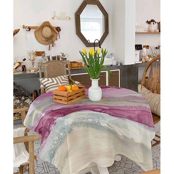 Pink Coastal Tablecloth Square Table Cloth 60x60 , Waterproof Tablecloth Outdoor Table Cloth, Summer Beach Nautical Abstract Art Washable Table Cover for Kitchen Dining Party