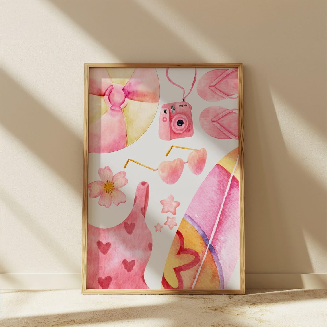 Pink Coastal Wall Art Print, Girly Beach Aesthetic And Trendy Dorm ...