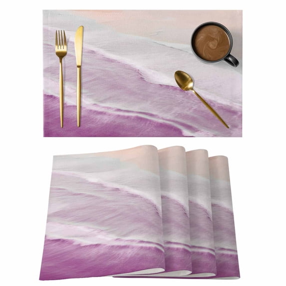 Pink Coastal Wave Placemats Set of 6, Summer Modern Ocean Beach Placemats for Dining Table, Place Mats for Kitchen Tabletop, Waterproof Wipeable Dining Table Mats Set