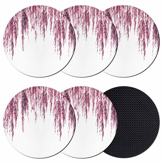 Pink Coasters Set of 6, Absorbent Coasters for Drinks, Summer Botanical Leaves Watercolor Coaster for Desk Coffee Table Protection, Home Decor House Warming Gifts 4"