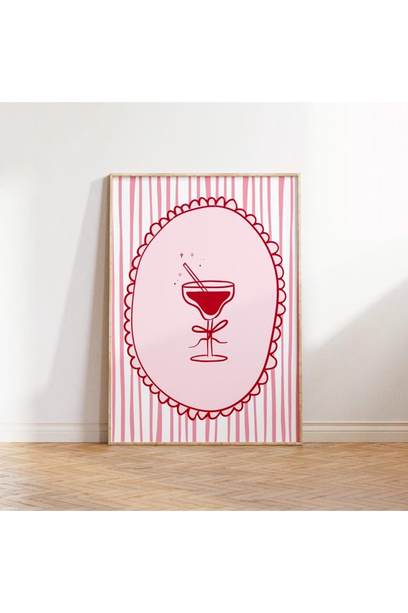Pink Cocktail T-Shirt Girly Bar Cart Martini Poster Dorm Red Kitchen Graphic Tee Unframed Paper Print