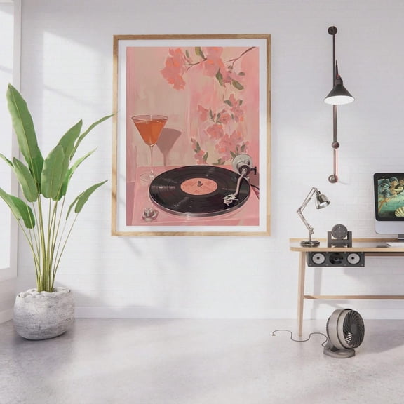 Pink Cocktail Wall Art Poster Record Player Print Poster Retro Poster Art Decor Poster, Unframed Poster Size 8x12 F03.1.18l2059