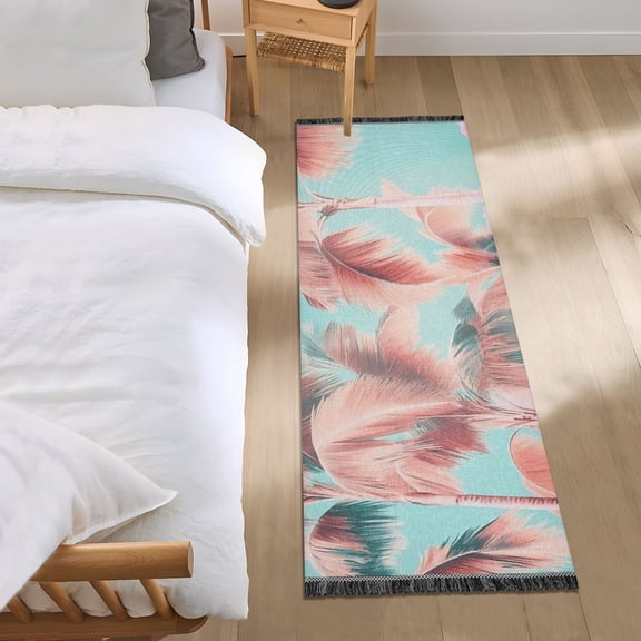 Pink Coconut Tree Bedroom Runner Rug 2'x 6' Non Slip Carpet Indoor Home Area Rug Living Room