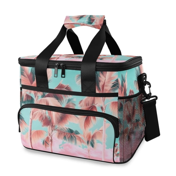 Pink Coconut Tree Insulated Lunch Bag 15L Cooler Box for Women Men Work Camping Beach Travel