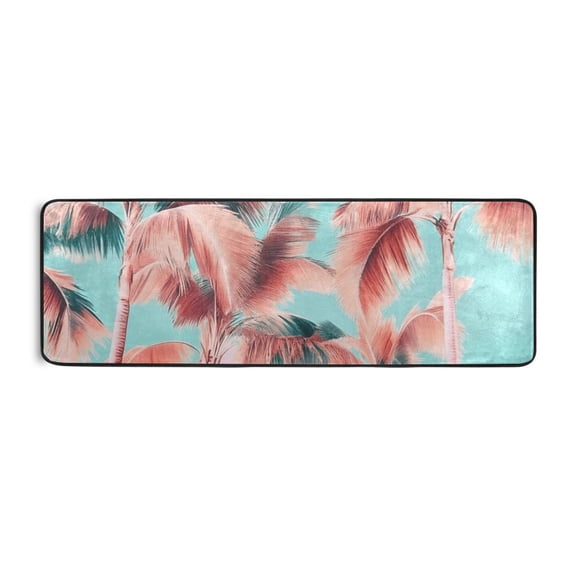 Pink Coconut Tree Runner Rug for Hallways Kitchen Non Slip 2'x 6' Washable Hall Carpet for Bedroom Entryway Laundry Room