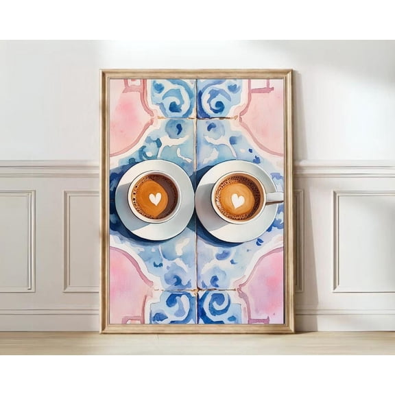 Pink Coffee Cafe Latte Wall Art Pastel Kitchen Decor, Unframed Paper Print Size 8x12