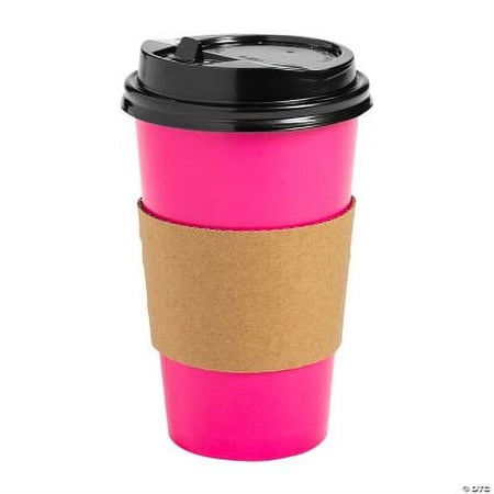Pink Coffee Cups with Lids & Sleeves, Party, Party Supplies, 12 Pcs