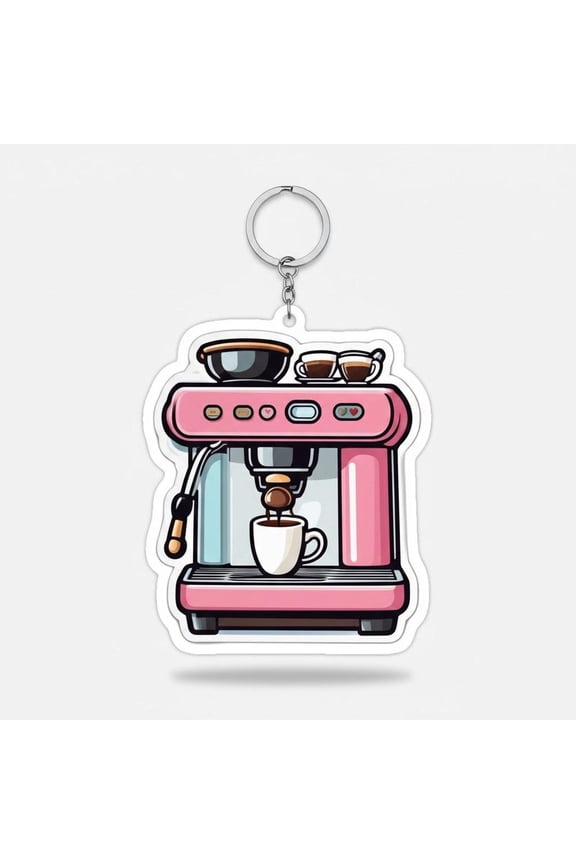Pink Coffee Machine Keychain, Espresso Maker Acrylic Charm, Barista Gift, Cute Coffee Lover Accessory, Aesthetic Caffeine Addict Bag Charm