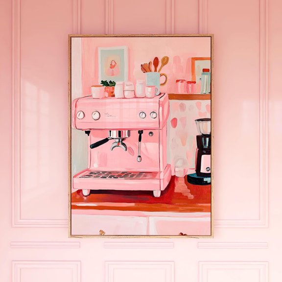 Pink Coffee Machine Wall Art Print, Feminine Girly Kitchen Poster, Fun Cafe Style, Bon Appétit Collection , Poster Print Only