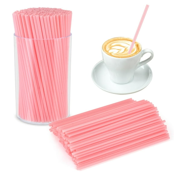 Pink Coffee Stirrers Set of 500 with Clear Acrylic Holder, Bar Straws Cocktail Drink Stir Sticks for Coffee Tea Milk, Party Home Cafe, Pink