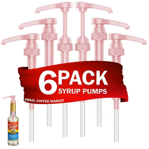 Pink Coffee Syrup Pump, 6 Pack, for 750ml/25.4 oz Syrup Bottle, Pink Pumps for Coffee Syrup Bottle, compatible with Torani, DaVinci, Jordans Skinny and other Syrups Bottles
