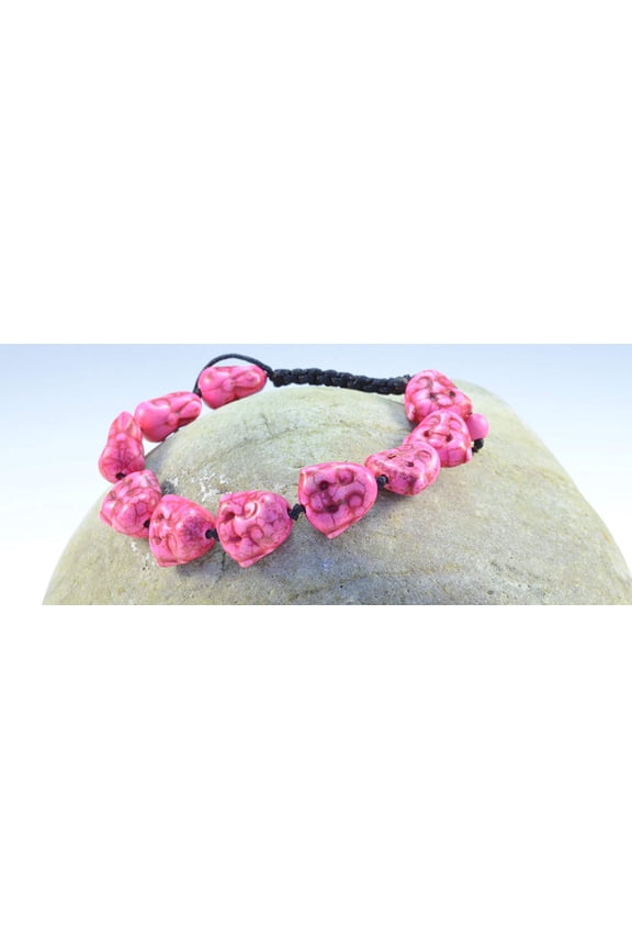 Pink Color Created-Turquoise Macrame Style Adjustable Buddha Bracelet - Good for Healing and Protection - 91066
