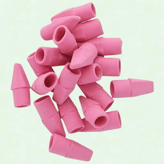 Pink Color Fun Mini Chisel Shaped Eraser Top Cap for Standard Pencil - 20 Pack