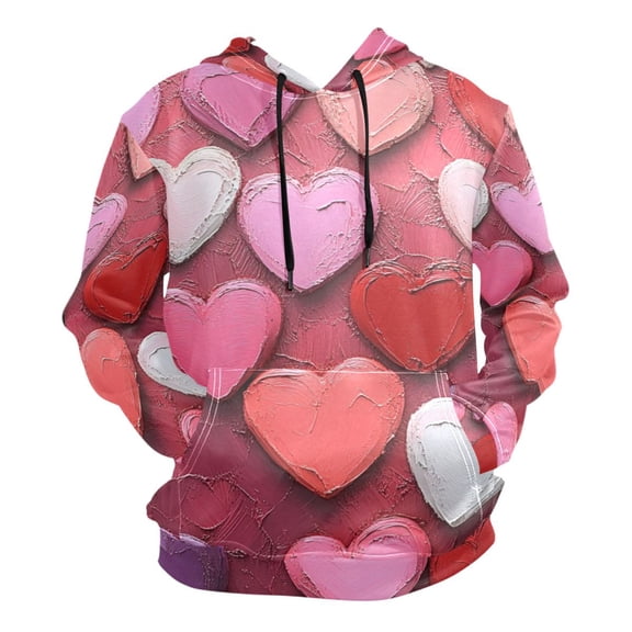 Pink Colored Painted Heart Men’s Hoodies Sweatshirt Fleece Jackets Long Sleeve Sweatshirts