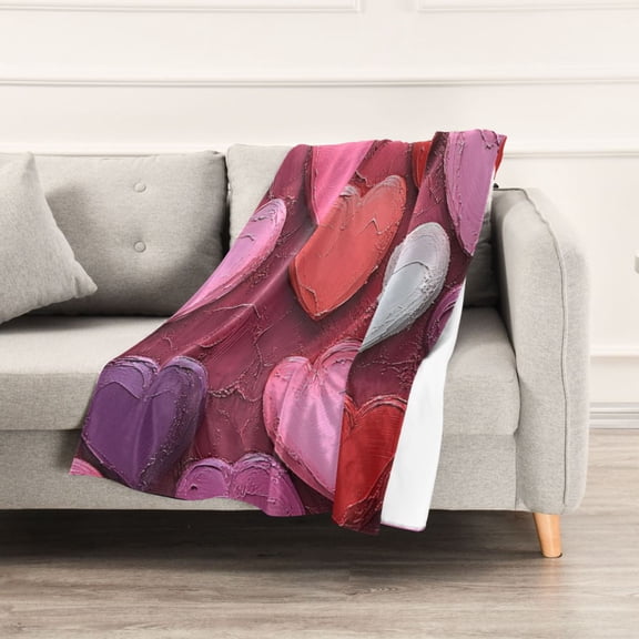 Pink Colored Painted Heart Throw Blanket 60" x 90" Soft and Warm Blankets for Couch Sofa and Bed