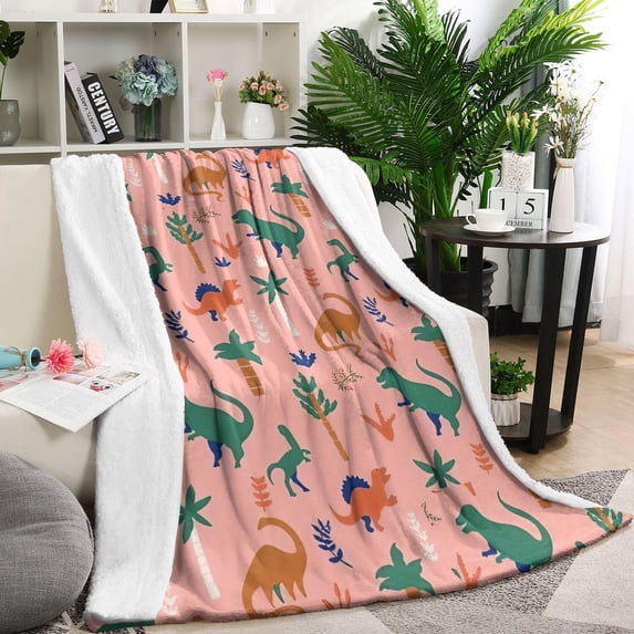 Pink Colorful Dinosaurs Pattern Blanket,Comfortable Soft Lamb Wool Throw Blanket,All Season,Warm Lightweight Blankets for Sofa Bed Couch Living Room Chair,60"x80"
