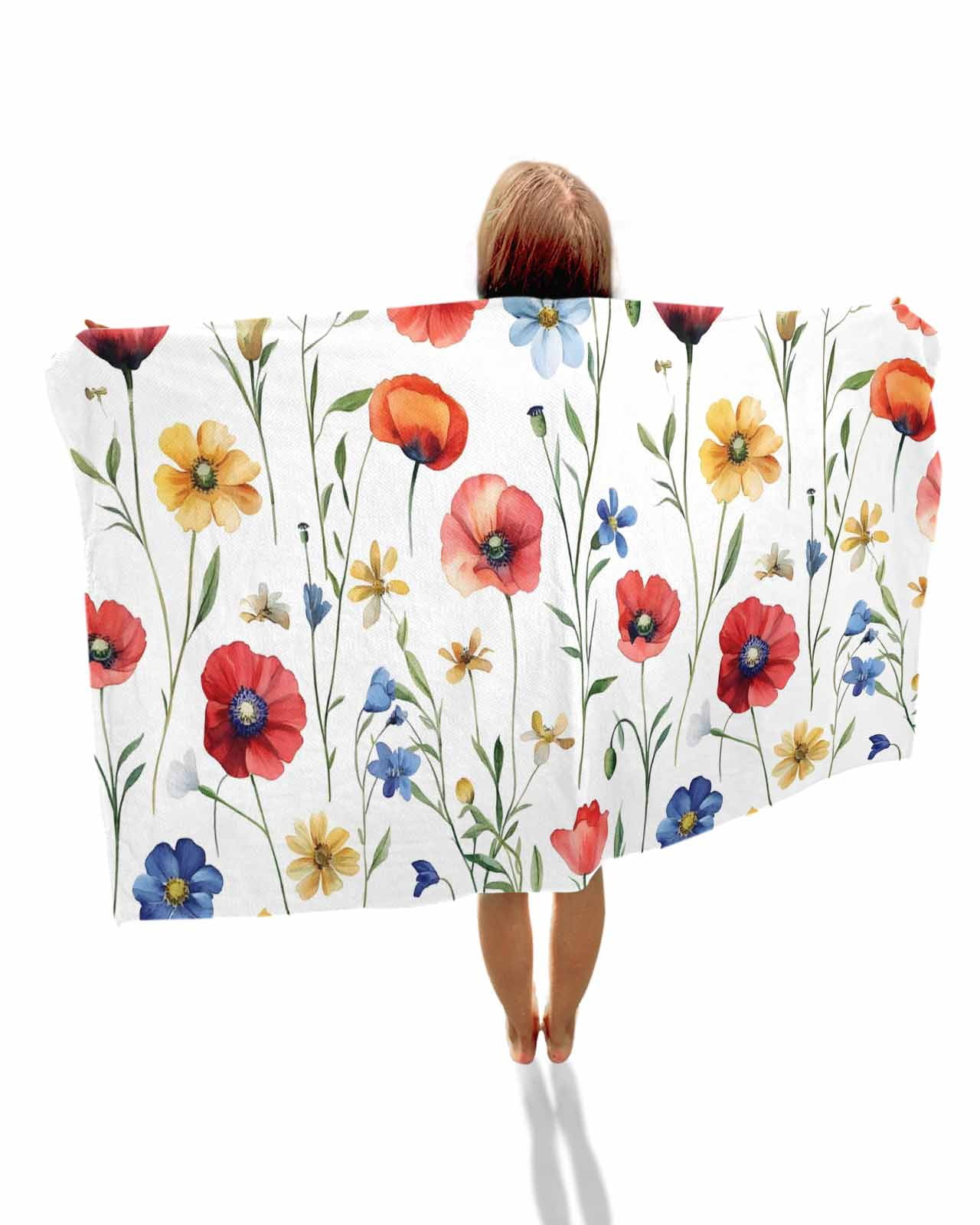 Pink Colorful Poppy Beach Towels Oversized Super Absorbent, Spring Pastoral Flowers Leaves Lightweight Bath Towel Quick Dry Sets For Bathroom/Pool/Rv Camping/Beach Play/Gym Room/Picnic 23"x47"