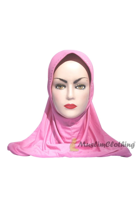 Pink Comfortable Pull-On Easy Shoulder Length Instant Hijab Jilbab Polyester Hijabi Scarf Khimar