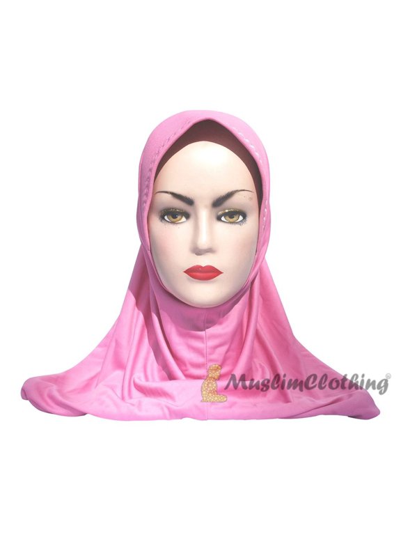 Pink Comfortable Pull-On Easy Shoulder Length Instant Hijab Jilbab Polyester Hijabi Scarf Khimar