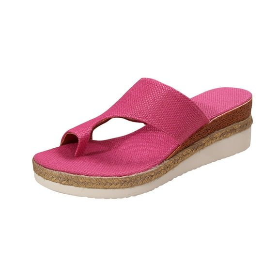 Pink Comfortable Women S Round Head Slippers For Beach And Leisure Time With 2.2 Inch Heel And Canvas Build