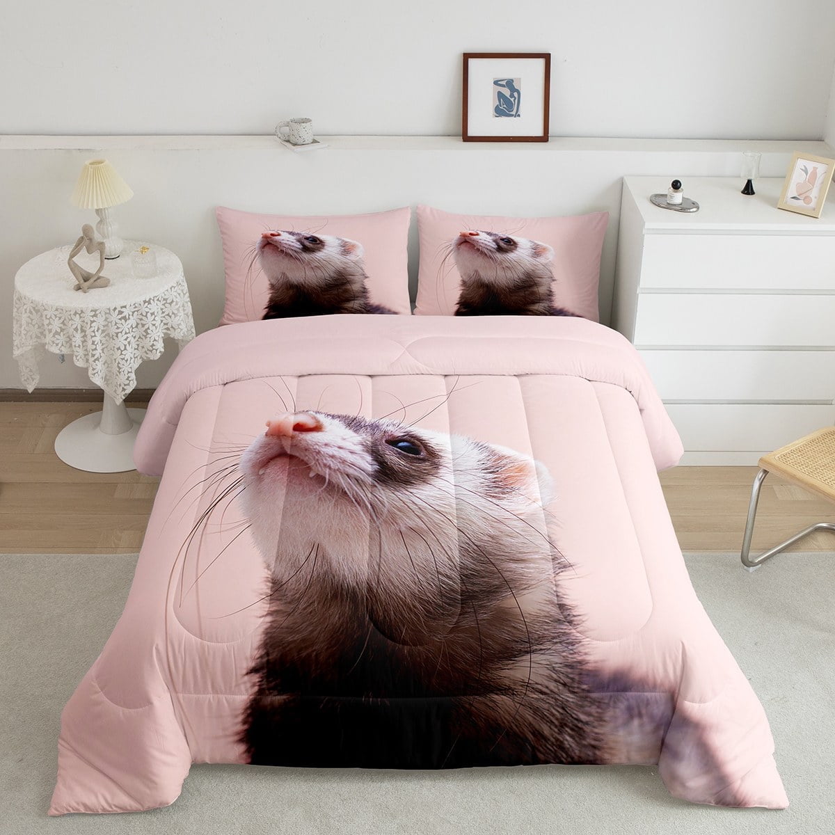 pink-comforter-full-cute-ferret-bedding-set-pet-theme-down-comforter
