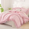 thumbnail image 1 of Pink Comforter Set Full 3 Pieces Lightweight Soft Rustic Pink Ruffle Comforter Women Girls Solid Farmhouse Shabby Chic Microfiber Bedding Comforter Set, 1 of 7