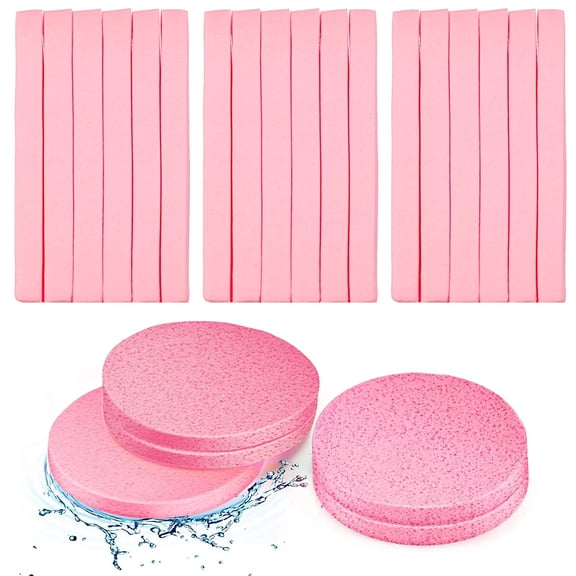 Pink Compressed Facial Sponges for Professional Use, 120 Count Round Cleansing Pads for Makeup Removal and Exfoliating