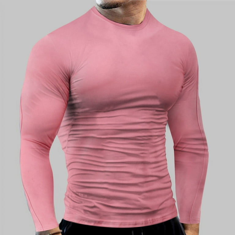 Pink Compression Shirts For Men Male Spring And Summer Fitness Sports Quick  Frying Long Sleeve T Shirt Solid Color Tight Elastic Bottoming Top 