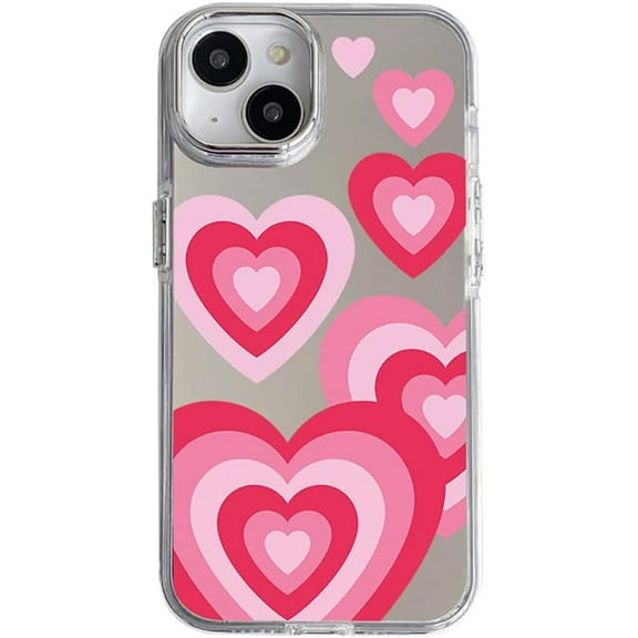 Pink Concentric Love Heart Mirror Soft for iPhone Case (Pink,iPhone 11 Pro)