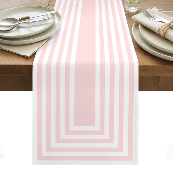 Pink Concentric Squares Cotton Linen Table Runner Modern Abstract Minimalist Geometric Lines Dining Table Runners for Home Decor Party Dining Room Restaurant Kitchen Party 13" x 36"