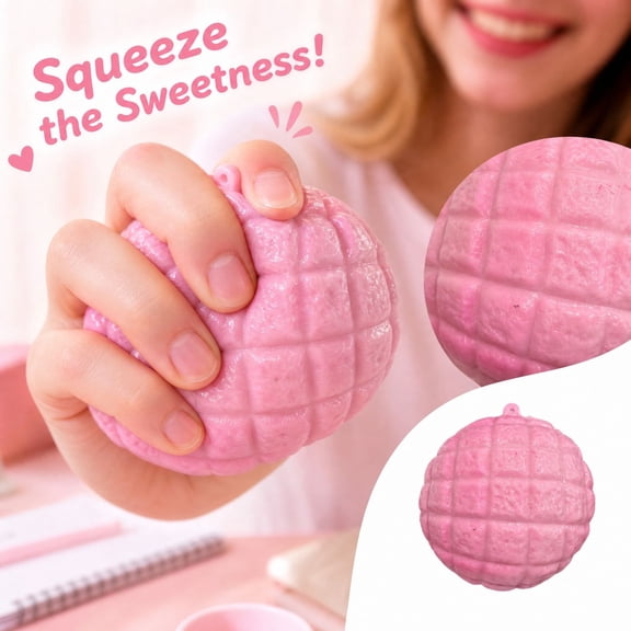 Pink Concha Bread Fidget Toy Sensory Stress Relief Squeeze Ball Cute Mexican Sweet Bread Novelty Toy for Kids and Adults Desk Anxiety Relief