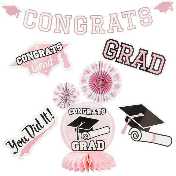 Pink Congrats Grad Graduation Party Room Decorating Kit - 11 Pieces