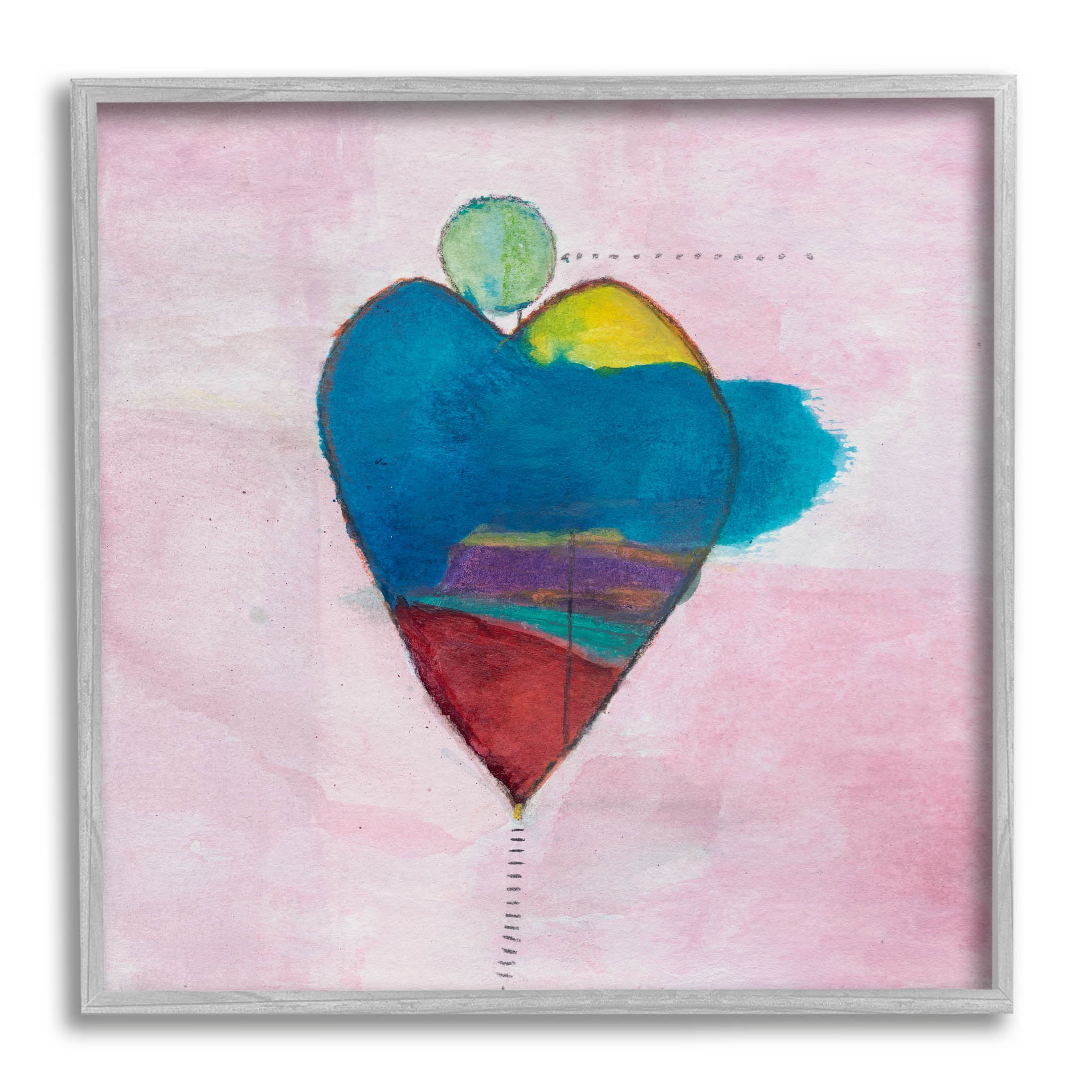 Pink Contemporary Heart Circle Abstract Painting Gray Framed Art Print Wall Art
