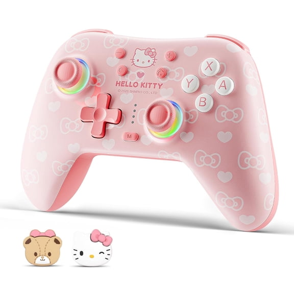 Pink Controller, Hall Effect Controllers Wireless for 2/1/OLED/Lite,PC,Android,iOS | Bluetooth + Wired,1000mAh Battery,6-Axis Gyro,Dual Vibration,RGB Breathing Light