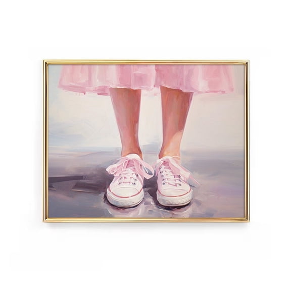 Pink Converse Sneakers Print Pastel Blush Shoes Preppy Poster Watercolor Style Painting Boho Wall Art Girly Tween Teen Room Decor Art