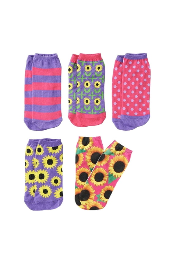 Big Girl's Daisy No show Socks 5 Pair (Sock Size: 7-8.5)