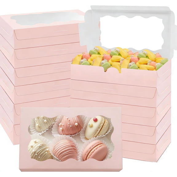 Pink Cookie Box with Window Tutuviw 25 PCS Bakery Biscuit Boxes Pastry Boxes for Packaging 7x4.3x1.5 in Cupcake Container for Dessert Cake Donuts Pie Candy Party Favor